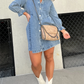 2023 Washed Denim Puff Sleeve Dress (Buy 2 Free Shipping)-Pink Laura