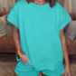 Women's Solid Textured Drawstring Shorts Set (Buy 3 Free Shipping)