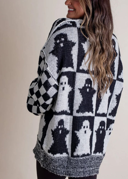 2024 Halloween Checkered Sweater-SPOOKY SEASON