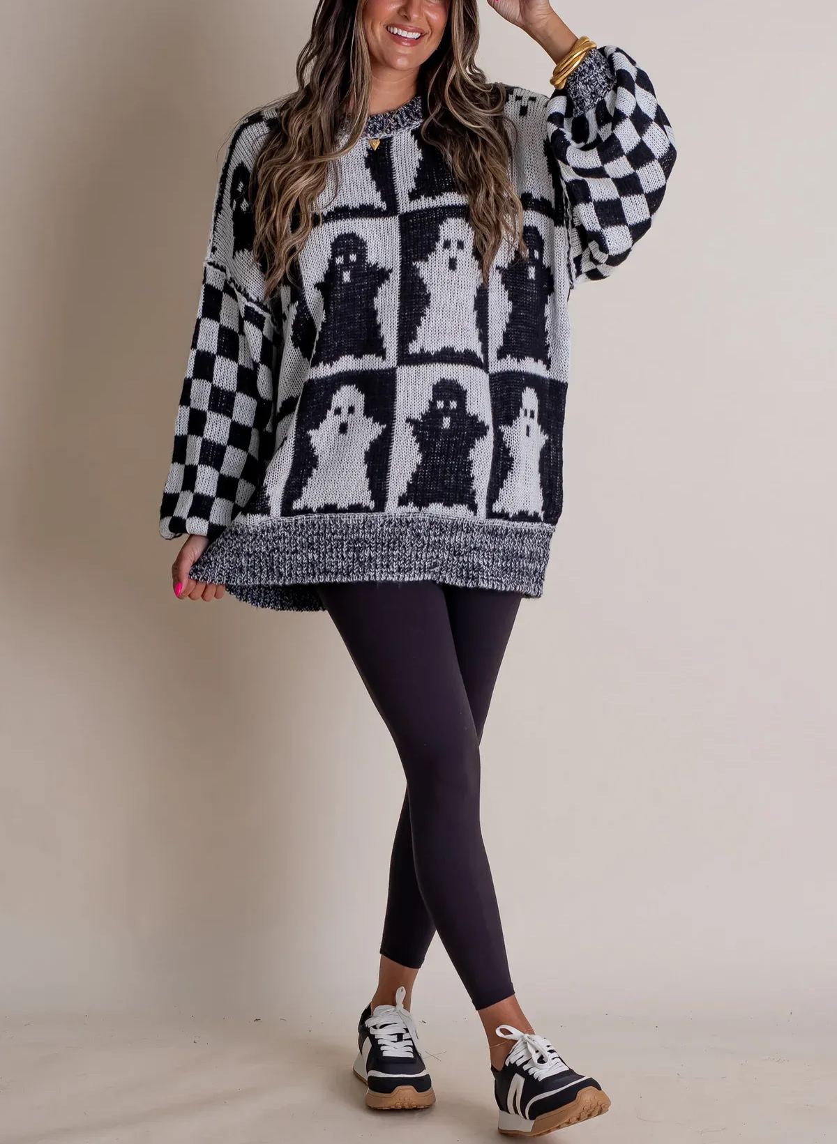 2024 Halloween Checkered Sweater-SPOOKY SEASON