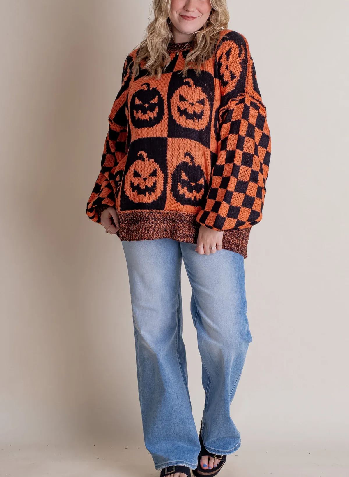 2024 Halloween Checkered Sweater-SPOOKY SEASON