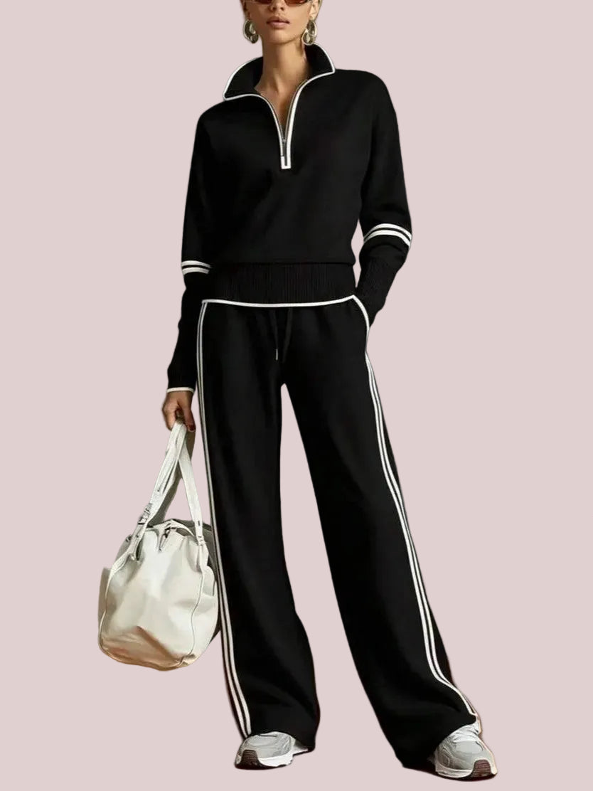 Women's Sporty Striped Quarter-Zip Lounge Set