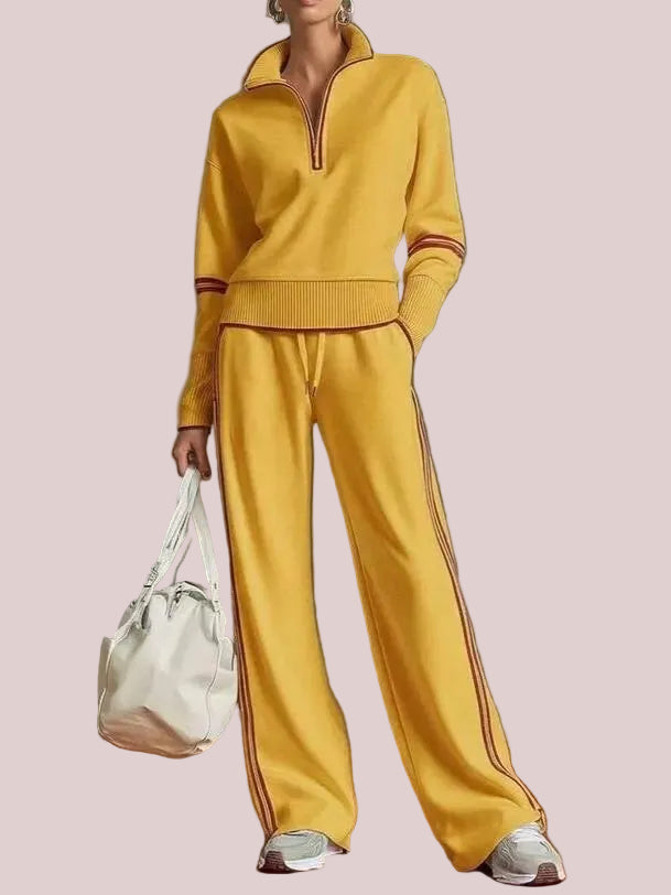 Women's Sporty Striped Quarter-Zip Lounge Set