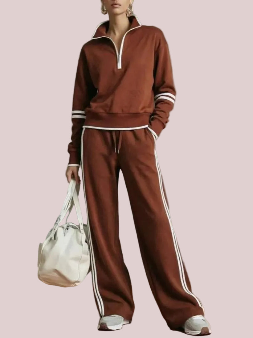 Women's Sporty Striped Quarter-Zip Lounge Set