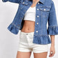 Women's 3/4 Ruffle Sleeve Denim Jacket