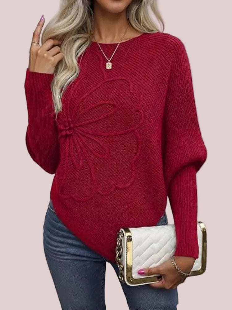 Women's Floral Asymmetrical Knit Poncho Sweater