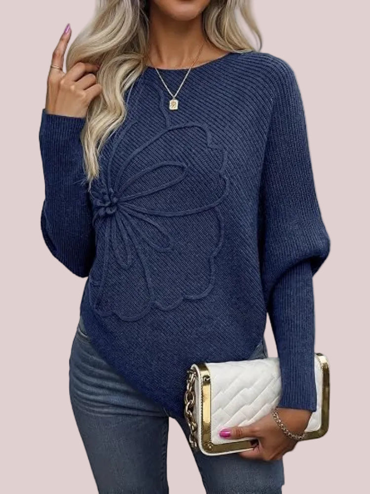 Women's Floral Asymmetrical Knit Poncho Sweater