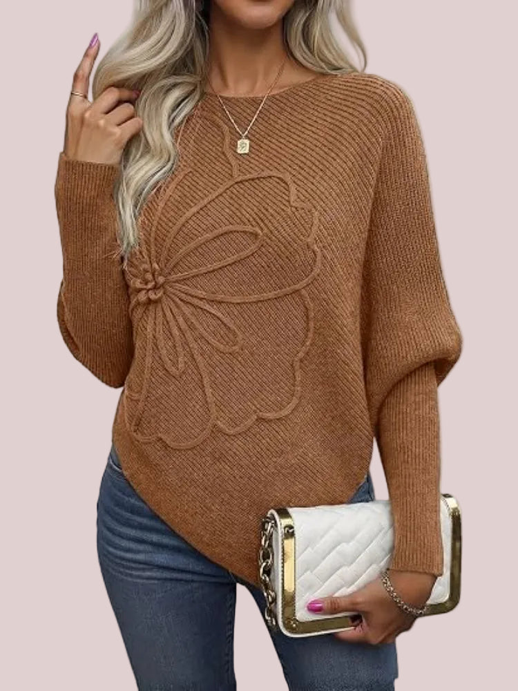 Women's Floral Asymmetrical Knit Poncho Sweater