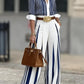 Women's Chic Striped Shirt Wide Leg Pants Set