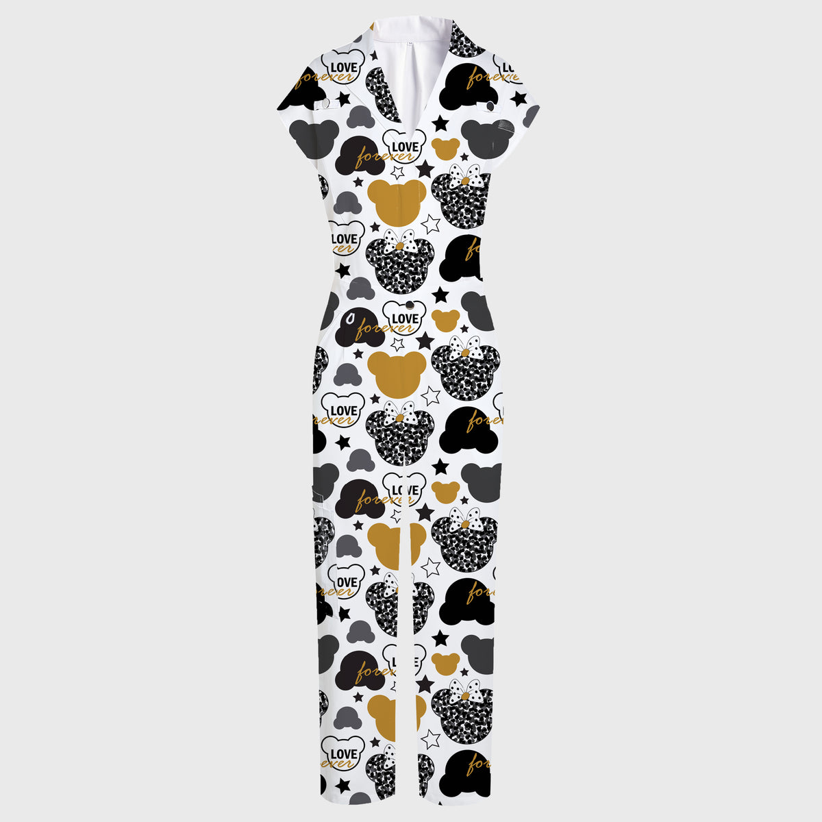 Women's Wide Leg Love Bear Print Scrub Jumpsuit