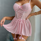 Sexy Lace Mesh See-Through Straps Cross Bow Mesh Ruffled Nightdress