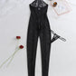 Vertical Striped See-Through Tulle Slim-Fitting Sexy Halterneck Jumpsuit