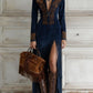 Western Half-Zip Embroidered Faux Suede Fringe Maxi Dress