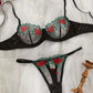 Sexy Colorblock Flower Embroidered Underwire Mesh Bra Set