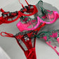 Sexy Colorblock Flower Embroidered Underwire Mesh Bra Set