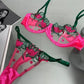 Sexy Colorblock Flower Embroidered Underwire Mesh Bra Set