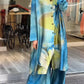 WOMEN FASHION LAPEL PRINT SHIRT AND PANTS TWO-PIECE SET