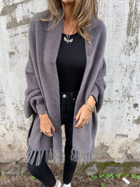 Women's Long Sleeve Casual Tassel Shawl Coat