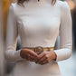 Elegant White Mandarin Collar Dress with Belt Design