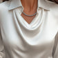 Elegant White Satin Blouse with Draped Neckline
