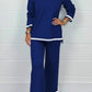 Women's V-Neck Soft Knit Border Edge Trouser Co-Ord