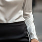Elegant White Satin Blouse with Draped Neckline