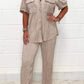 Pleated fabric top and pants suit