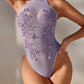 Sexy Halter-neck Sleeveless Sheer Water-soluble Floral Embroidery Lingerie Bodysuit