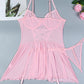 Sexy Lace Mesh See-Through Straps Cross Bow Mesh Ruffled Nightdress