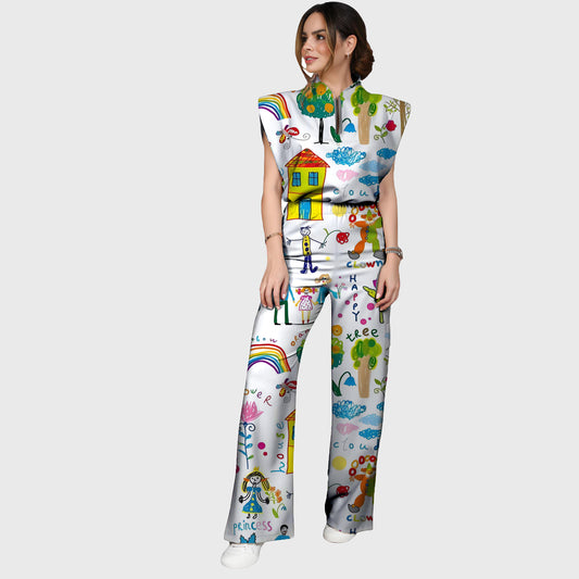 Women's Summer Camp Drawing Printed Scrub Set SP34