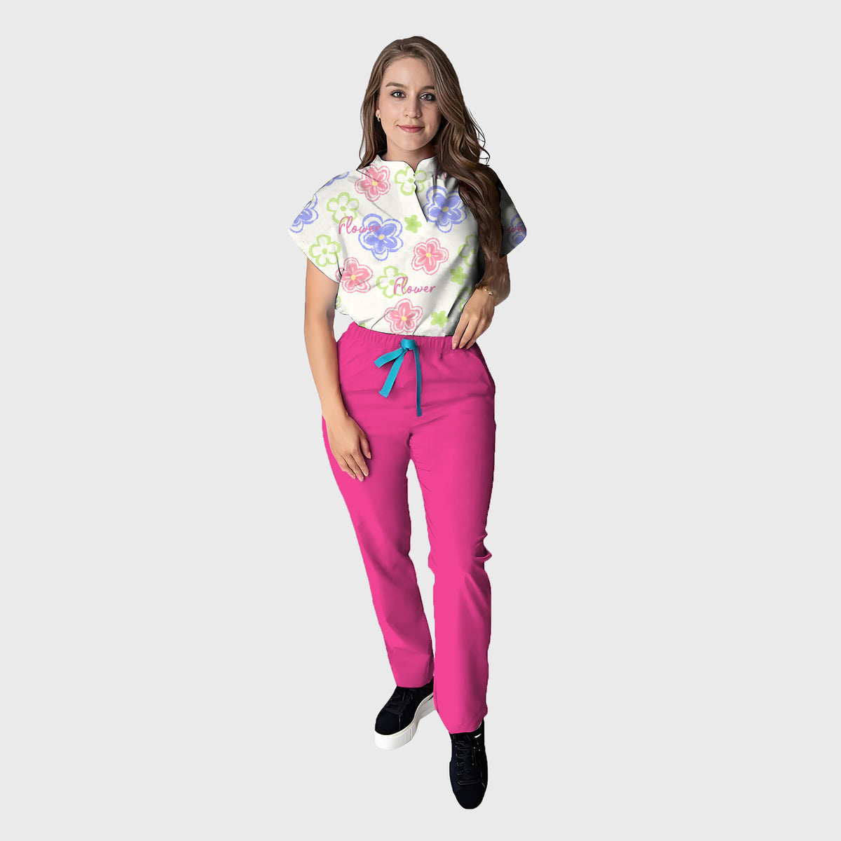 Women's Floral Printed Scrub Set CPJO2