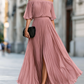 Off-Shoulder Pleated Chiffon Maxi Dress