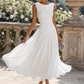 Draped Neck Sleeveless Pleated Midi Dress