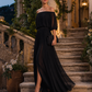 Off-Shoulder Pleated Chiffon Maxi Dress