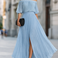 Off-Shoulder Pleated Chiffon Maxi Dress