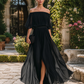 Off-Shoulder Pleated Chiffon Maxi Dress