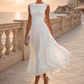Draped Neck Sleeveless Pleated Midi Dress