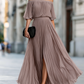 Off-Shoulder Pleated Chiffon Maxi Dress