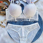 Sexy Mesh Lace Floral Embroidered Underwire Bra And Panty Set