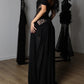 Off-Shoulder Lace Corset Chiffon Thigh Slit Maxi Dress