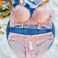 Sexy Mesh Lace Floral Embroidered Underwire Bra And Panty Set