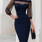 Sheer Illusion Off-Shoulder Sweetheart Midi Dress