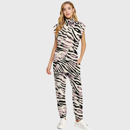 Women's High Neck 4-Pocket Sleeveless Print Scrub Jumpsuit