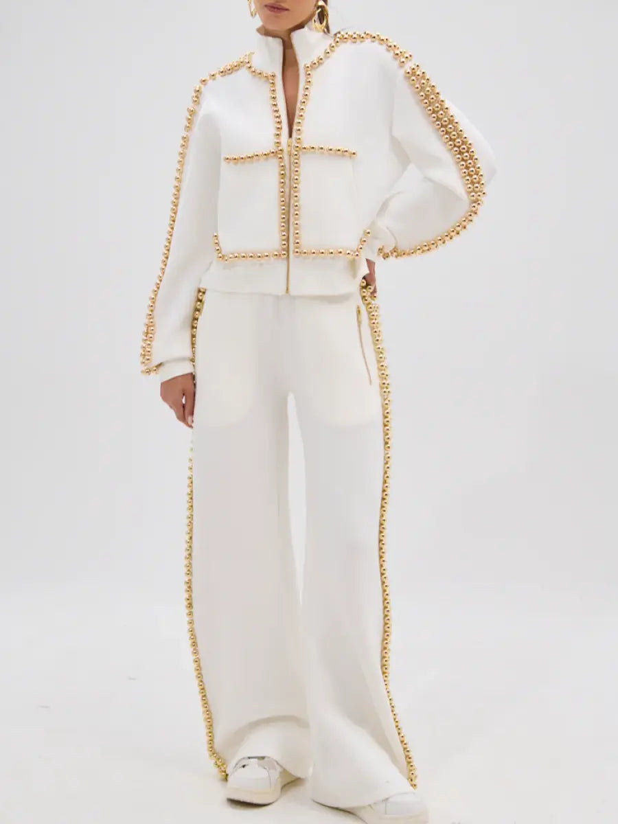 Pearl & Gold Embellished Tracksuit Sets