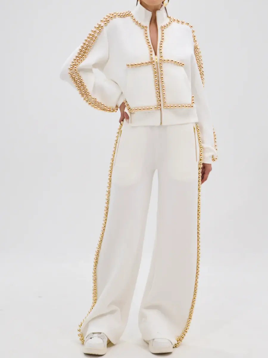 Pearl & Gold Embellished Tracksuit Sets
