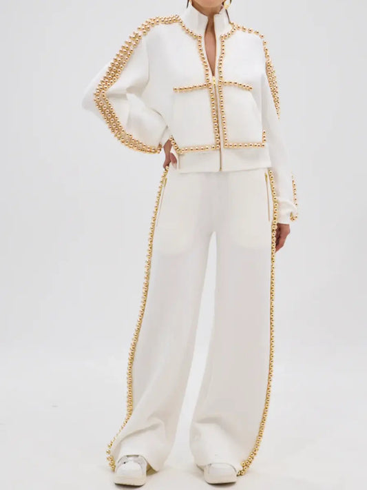 Pearl & Gold Embellished Tracksuit Sets