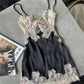 Sexy Deep V-neck Ice Silk Lace Patchwork Backless Camisole Nightgown