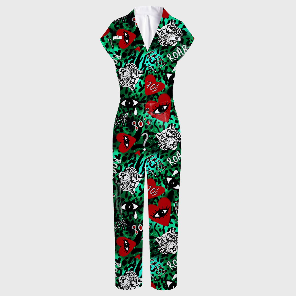 Women's Wide Leg Abstract Tiger Printed Scrub Jumpsuit