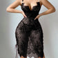 Sexy Flower Lace Hollow See-Through Side Strap Long Suspender Dress