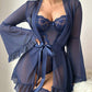 Sexy Lace Slip Dress Mesh See-through Tie-up Robe Loungewear Set